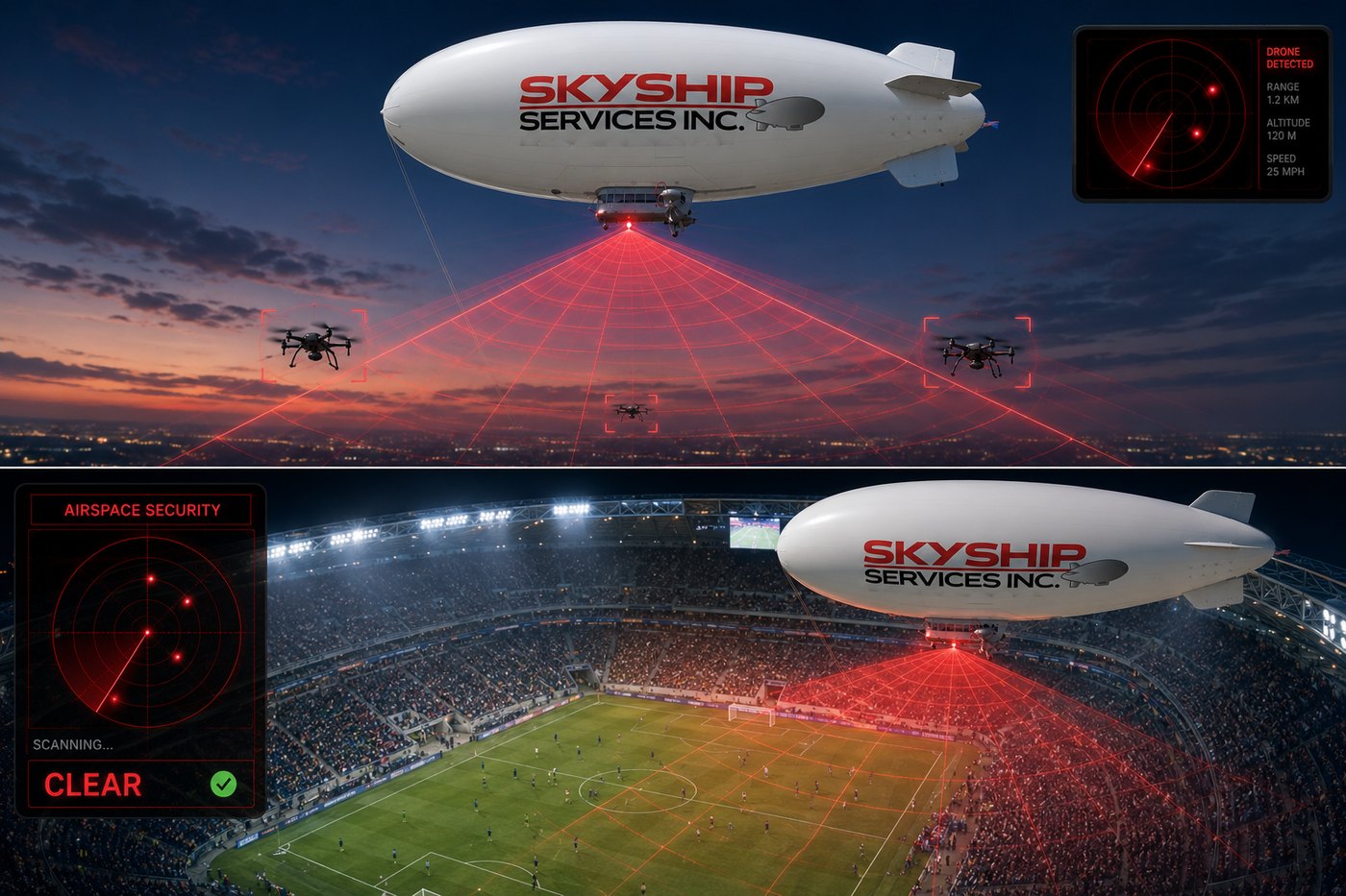 A170 airship securing the airspace over a stadium event