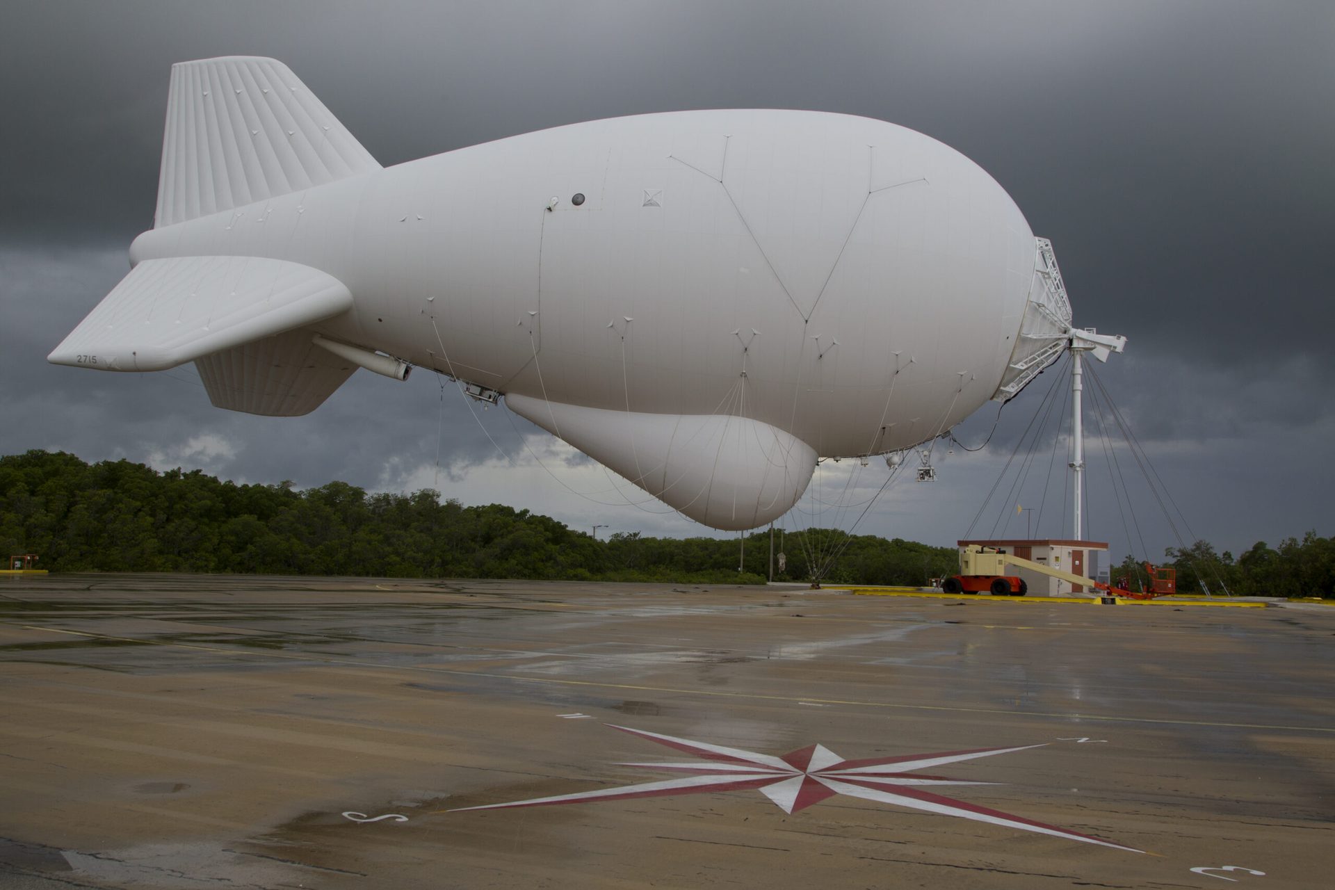 Tethered Aerostat Radar System on its mooring at Cudjoe Key, Florida — 24/7 site operations